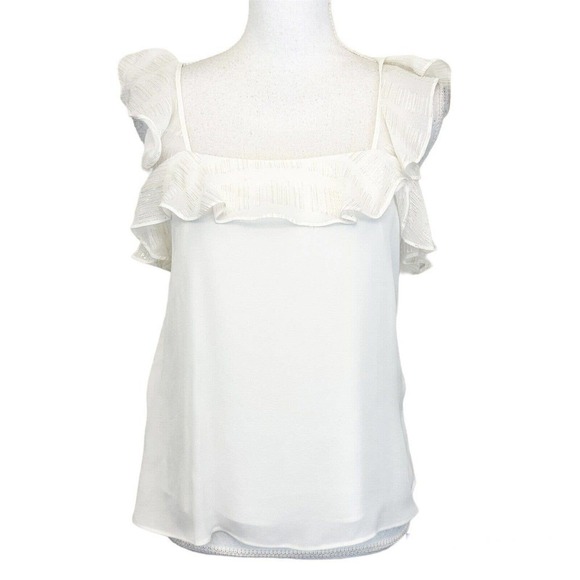 CAMI NYC Womens XS Ivory Silk Tank Ruffle Sleeve Metallic Neck Sleeveless Top - Picture 1 of 7